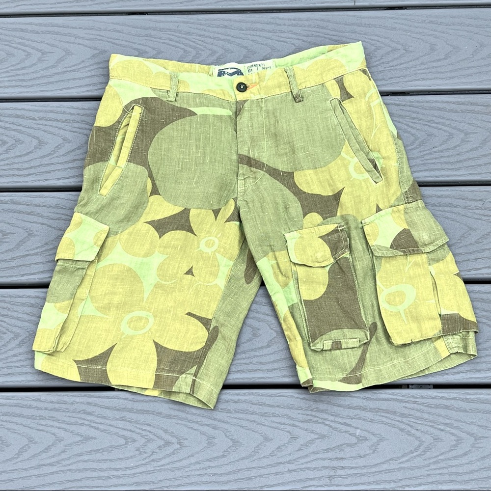 Floral Cargo Shorts - Green Yellow - Unbranded
